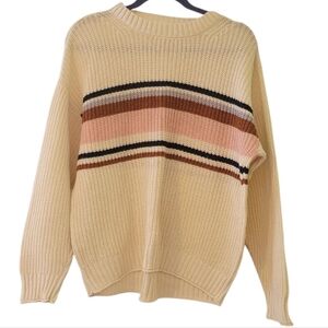 American Eagle Long Sleeve Striped Cream Cozy Knit Sweater Size S